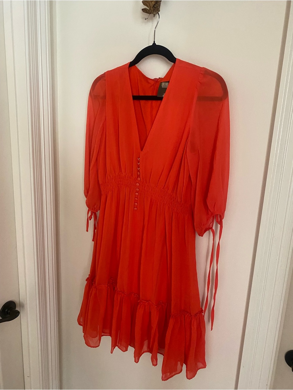 Taylor orange V-Neck Mini Dress with Ruffle Hem